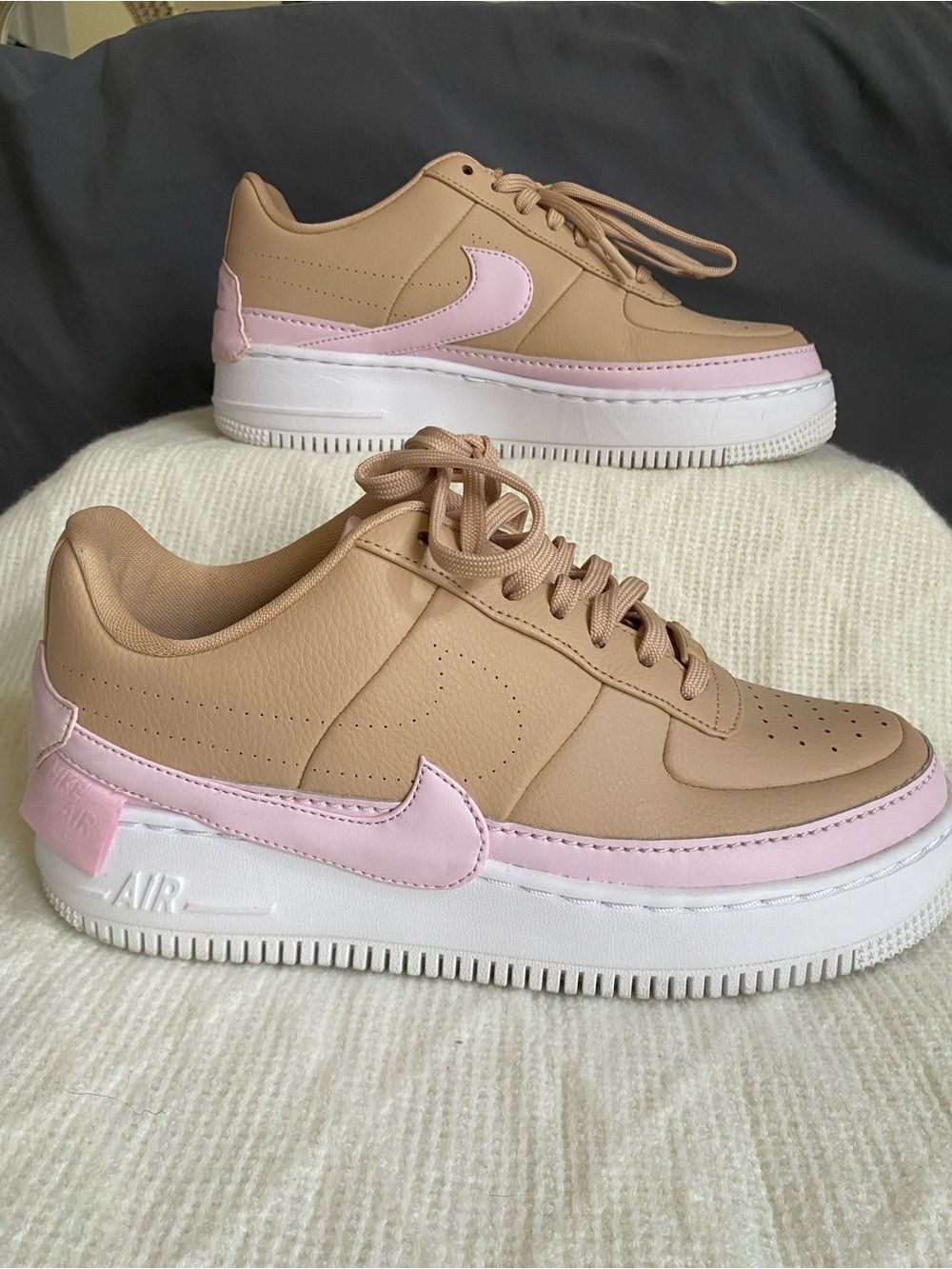 Nike Women's Air Force 1’s Beige Sneakers with Pink Midsole Accent - Picture 4 of 8